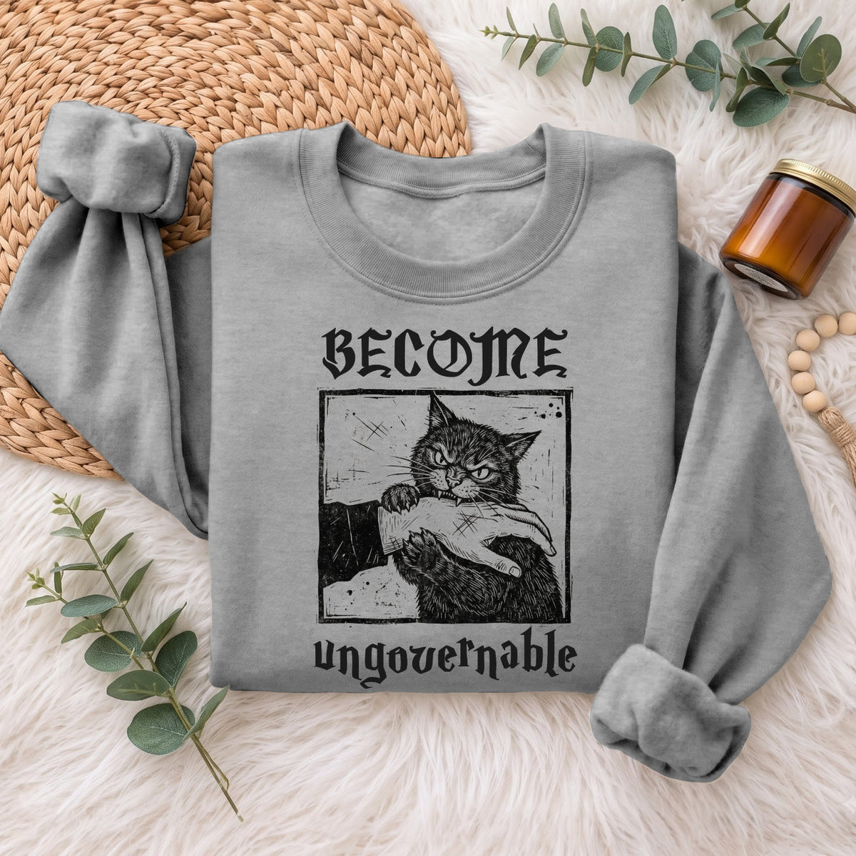 Become Ungovernable Cat Sweatshirt, Funny Cat Biting Hand Sweater