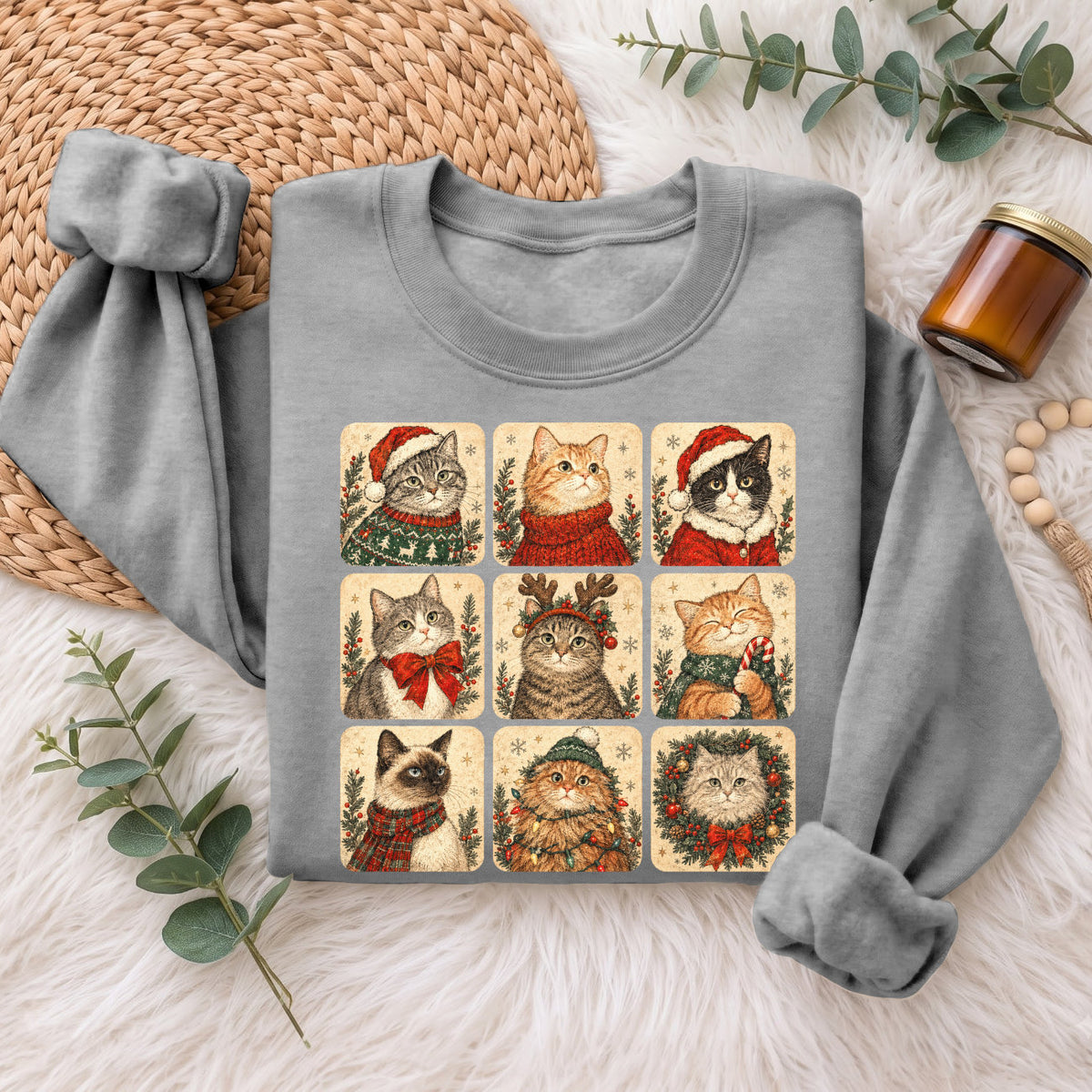 Christmas Cats Sweatshirt, Cute Kitty Holiday Sweater, Xmas Gift