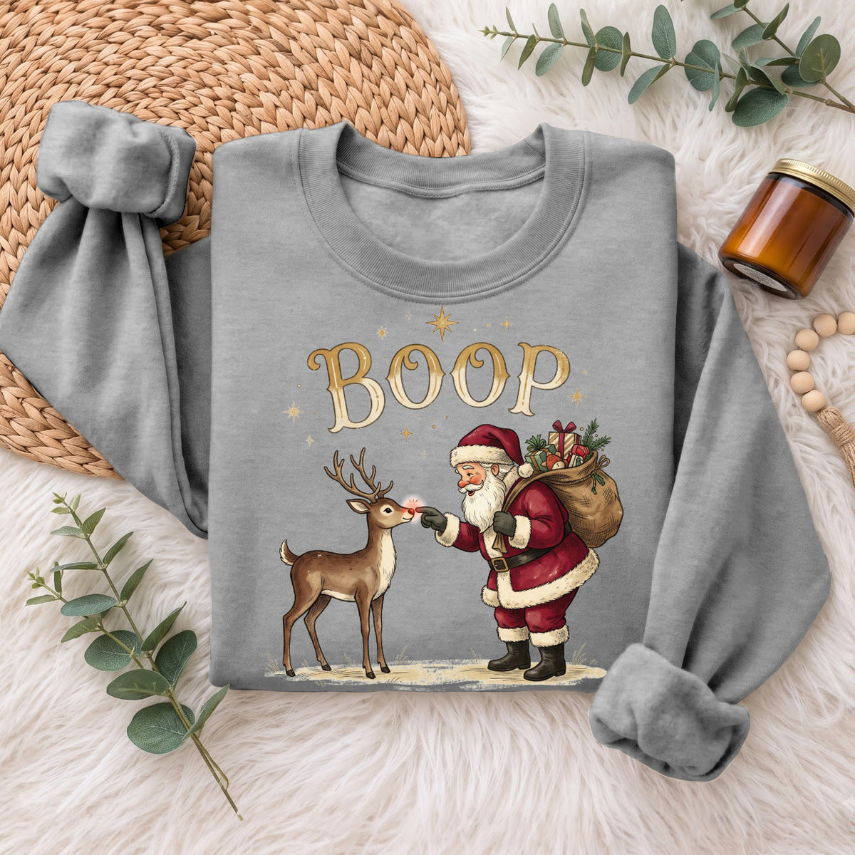 Santa Boop Reindeer Christmas Sweatshirt, Cute Xmas Holiday Top