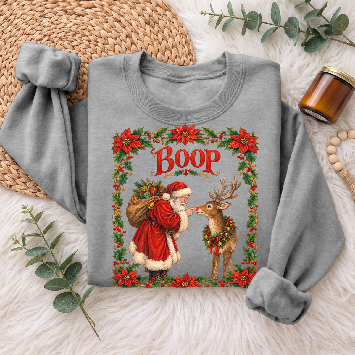 Santa Boop Reindeer Christmas Sweatshirt, Xmas Holiday Sweatshirt