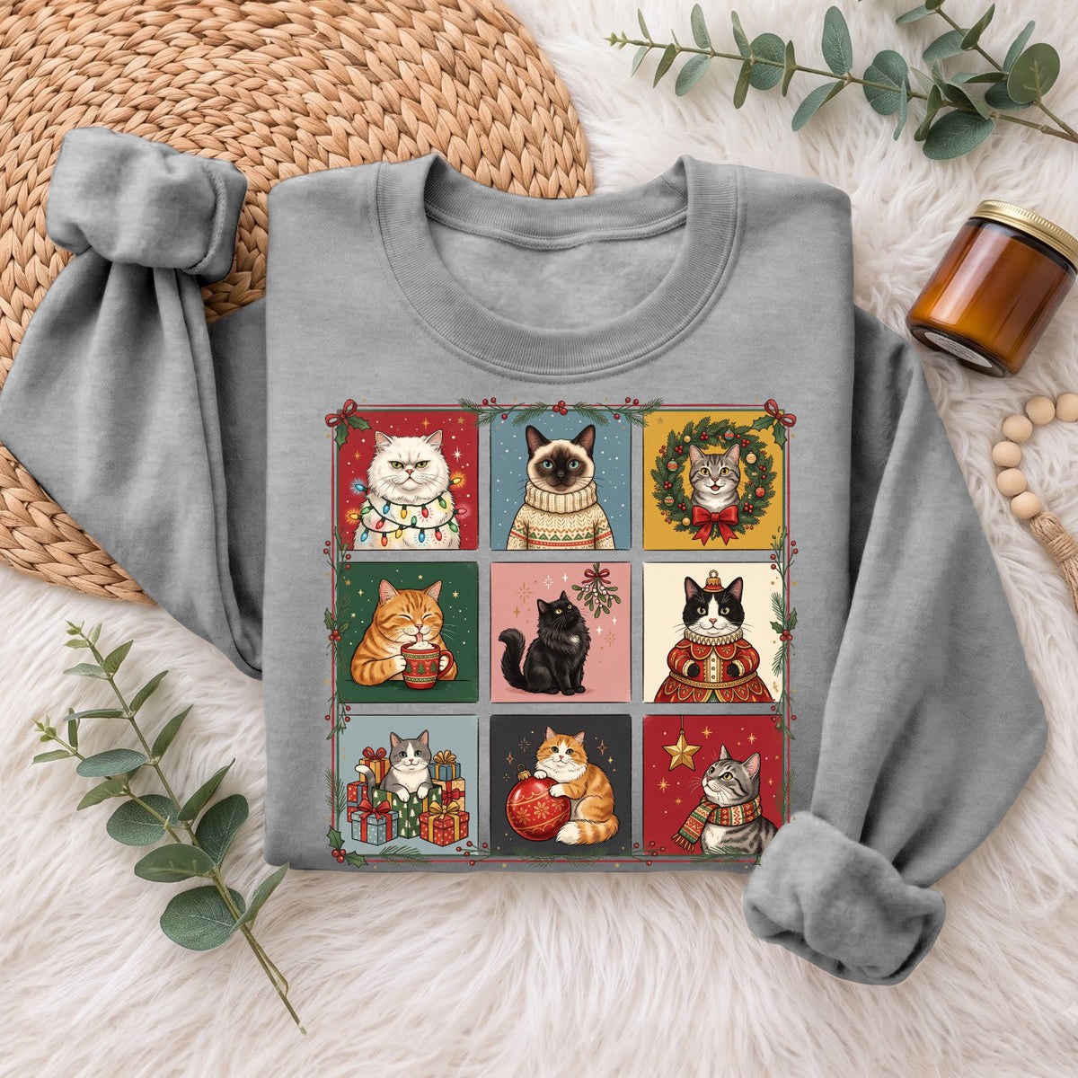 Christmas Cats Sweatshirt, Cute Kitty Holiday Sweater, Xmas Gift