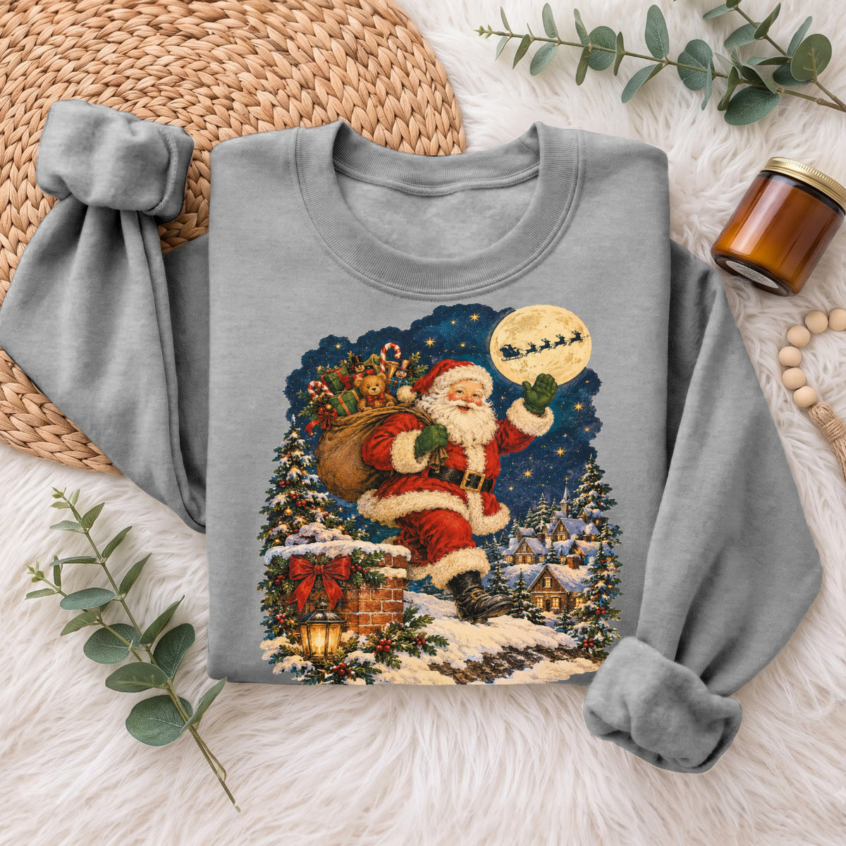Vintage Santa Christmas Sweatshirt, Xmas Holiday Gift Sweatshirt