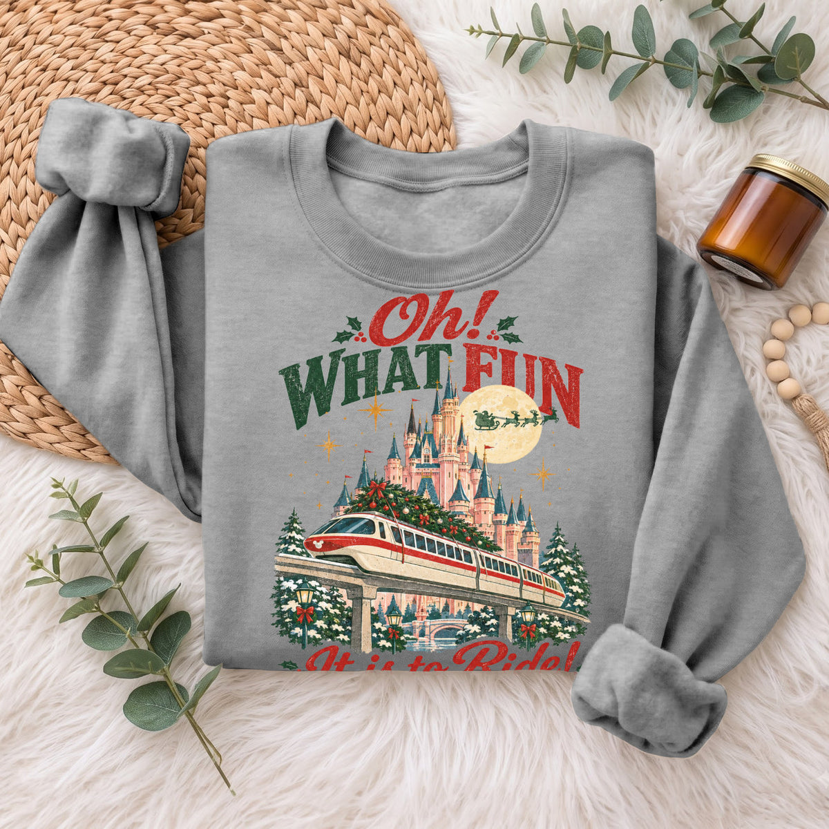 Oh What Fun Christmas Monorail Castle Sweatshirt, Holiday Top