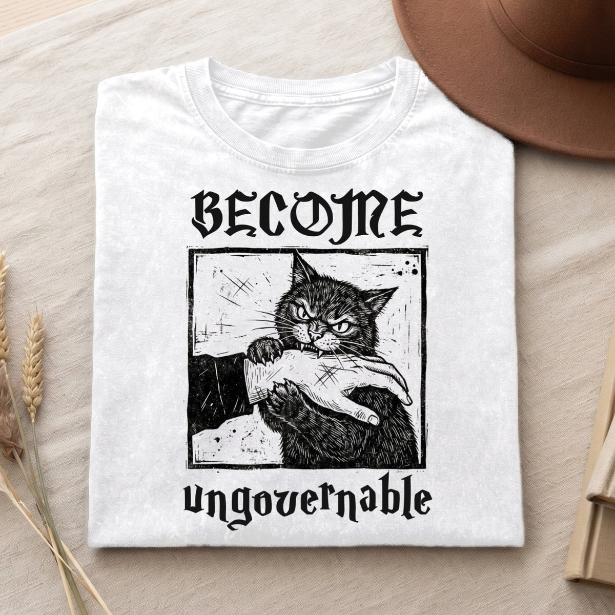 Become Ungovernable Cat T-Shirt, Funny Cat Biting Hand Shirt
