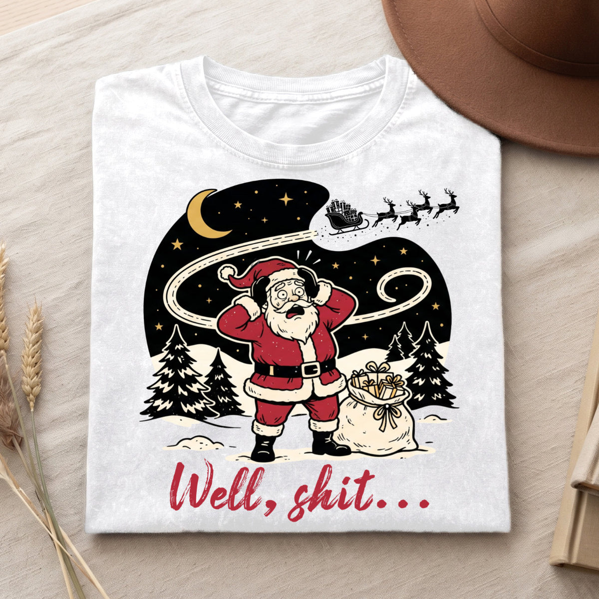 Well Shit Santa Christmas T-Shirt, Funny Xmas Holiday Top
