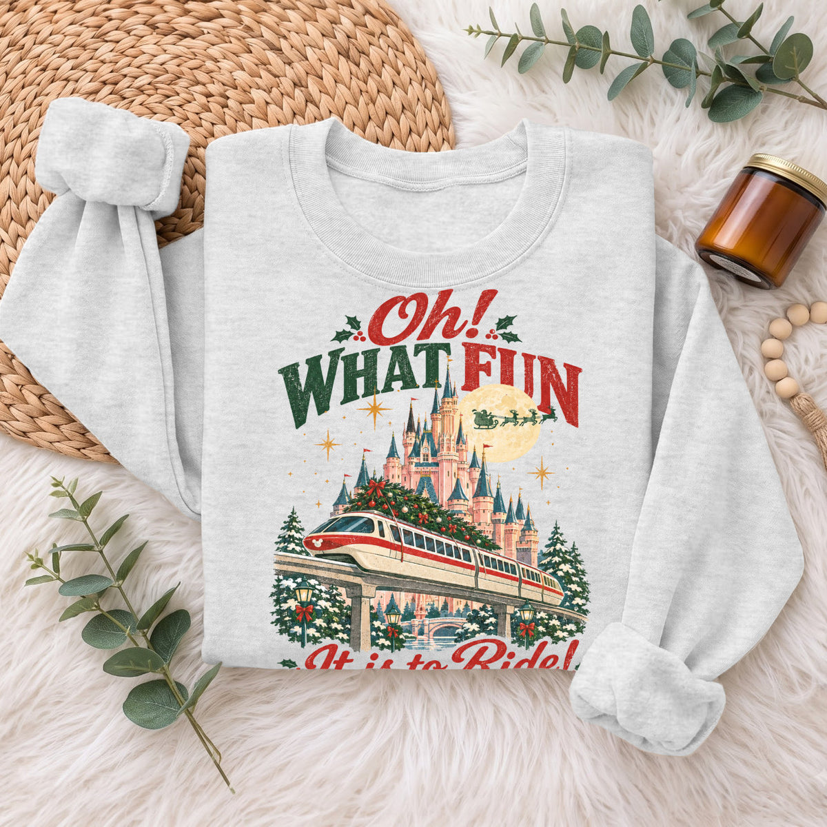 Oh What Fun Christmas Monorail Castle Sweatshirt, Holiday Top