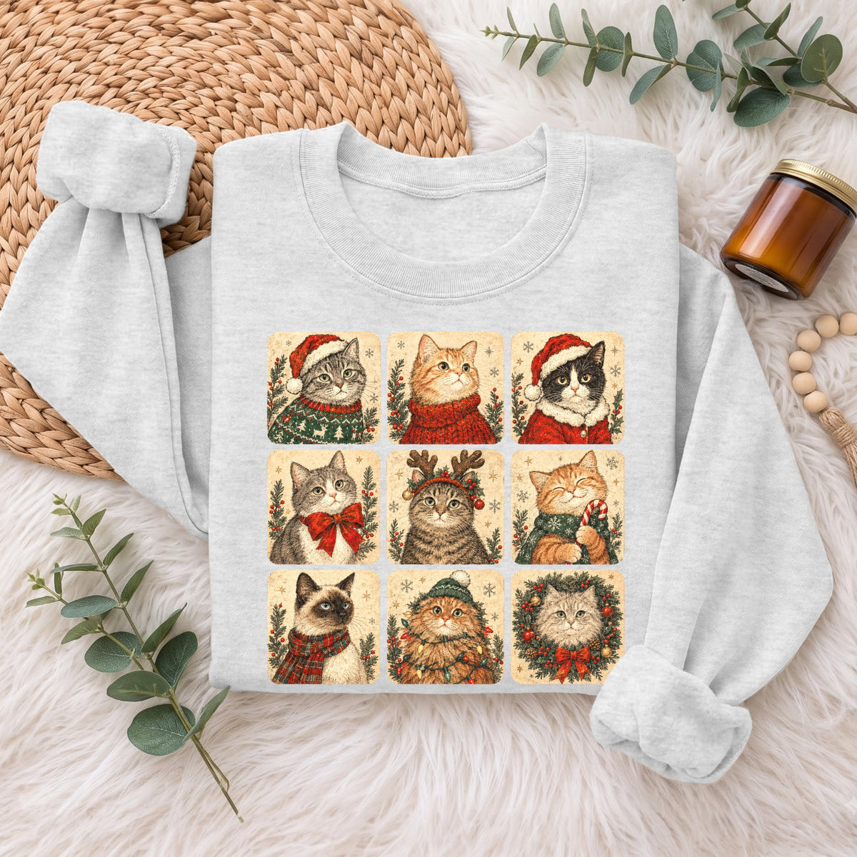 Christmas Cats Sweatshirt, Cute Kitty Holiday Sweater, Xmas Gift