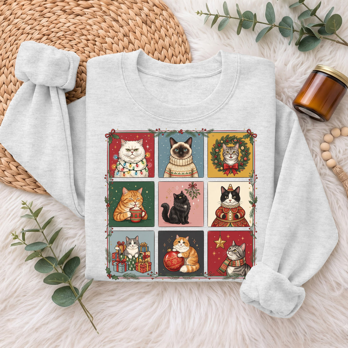 Christmas Cats Sweatshirt, Cute Kitty Holiday Sweater, Xmas Gift