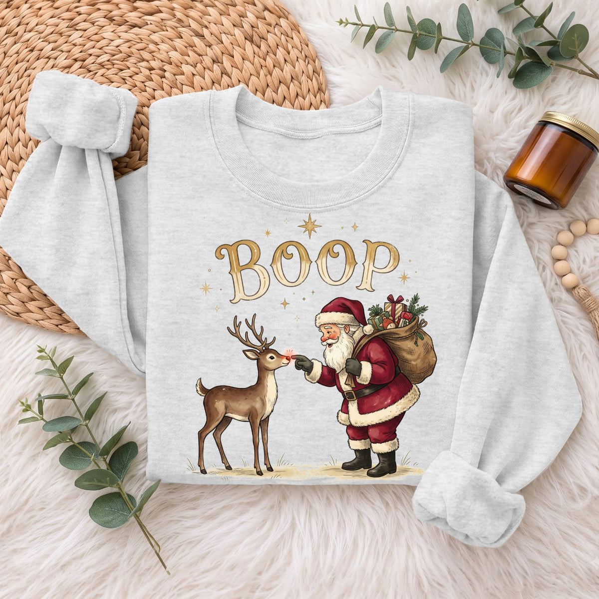 Santa Boop Reindeer Christmas Sweatshirt, Cute Xmas Holiday Top