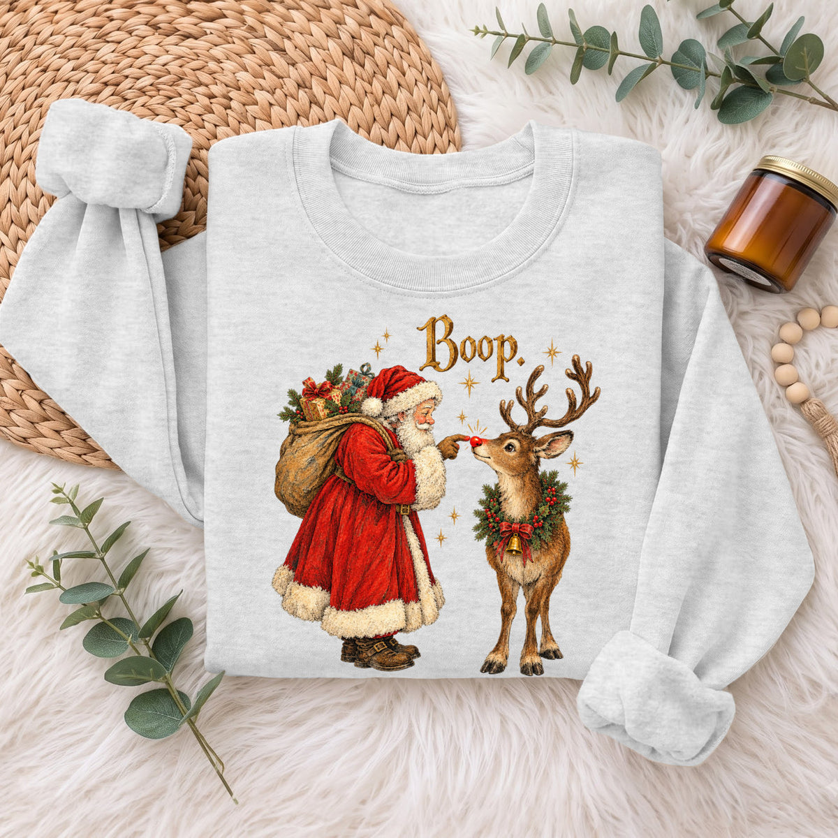 Santa Boop Reindeer Christmas Sweatshirt, Cute Xmas Holiday Top