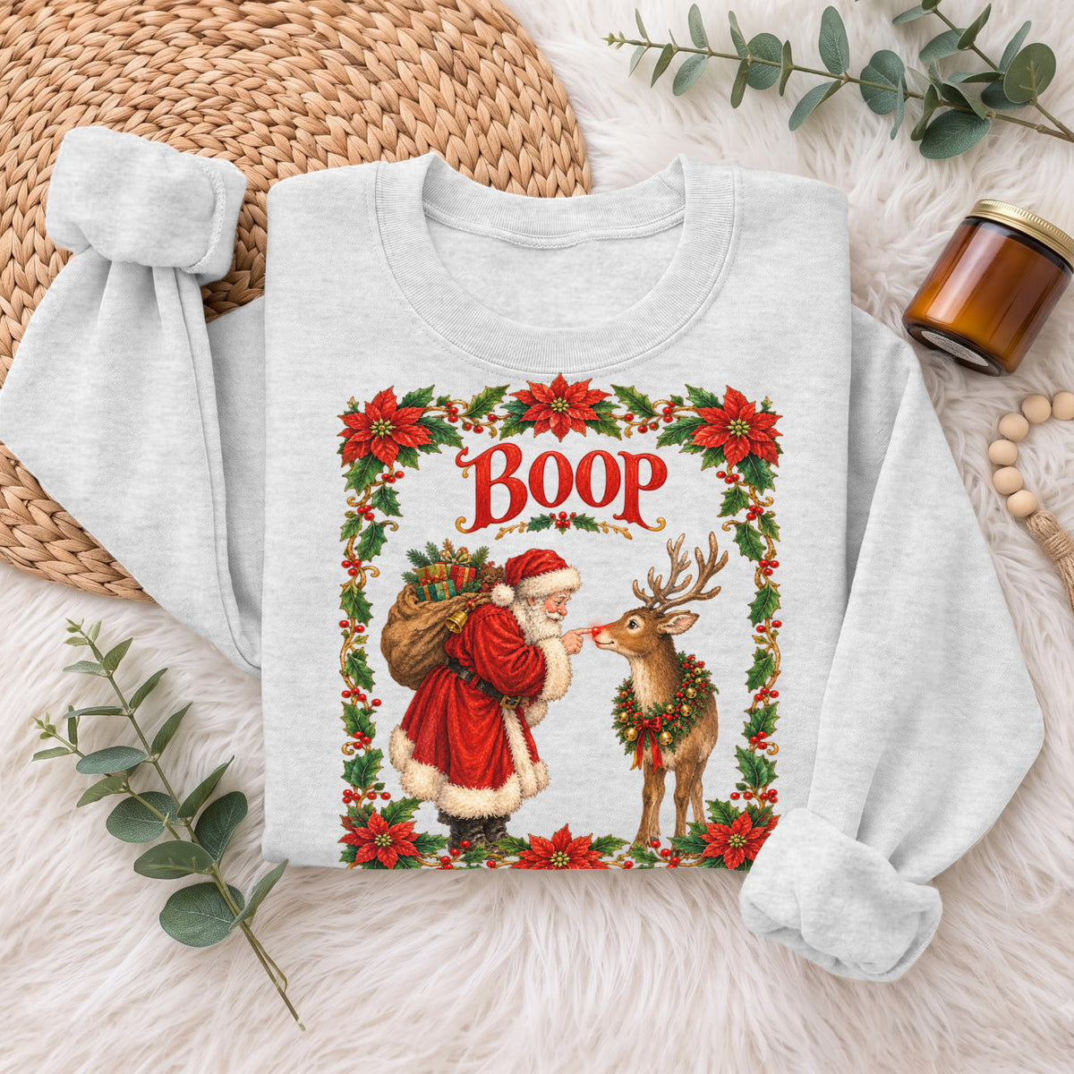 Santa Boop Reindeer Christmas Sweatshirt, Xmas Holiday Sweatshirt